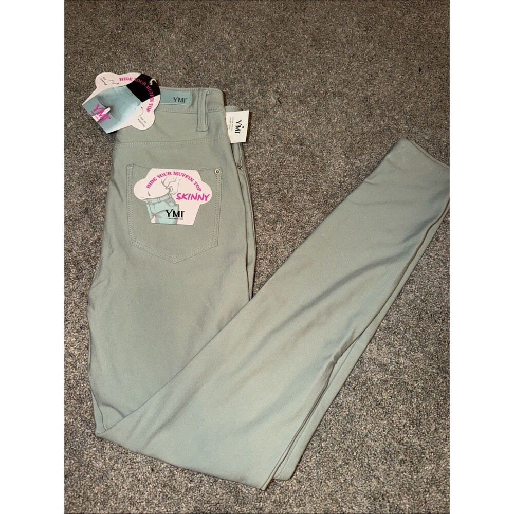 YMI Jeans High Rise Skinny Hide Muffin Top Sage Green Aleo 7 Stretch Tall Boot